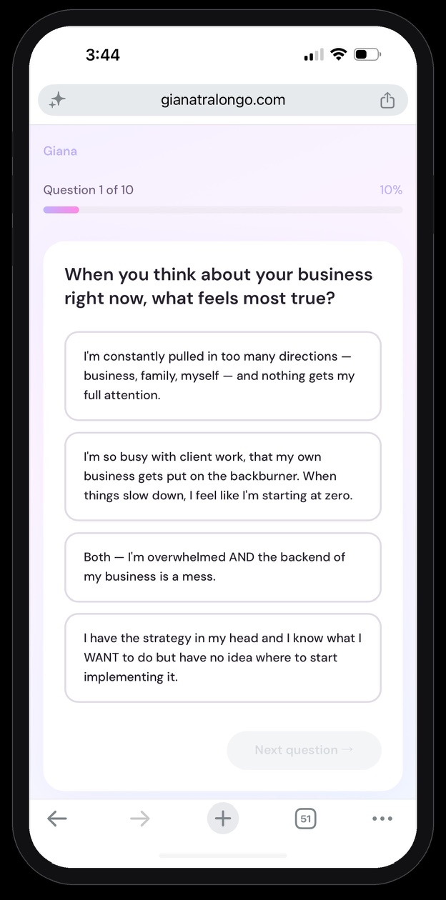 Giana Tralongo assessment quiz question screen