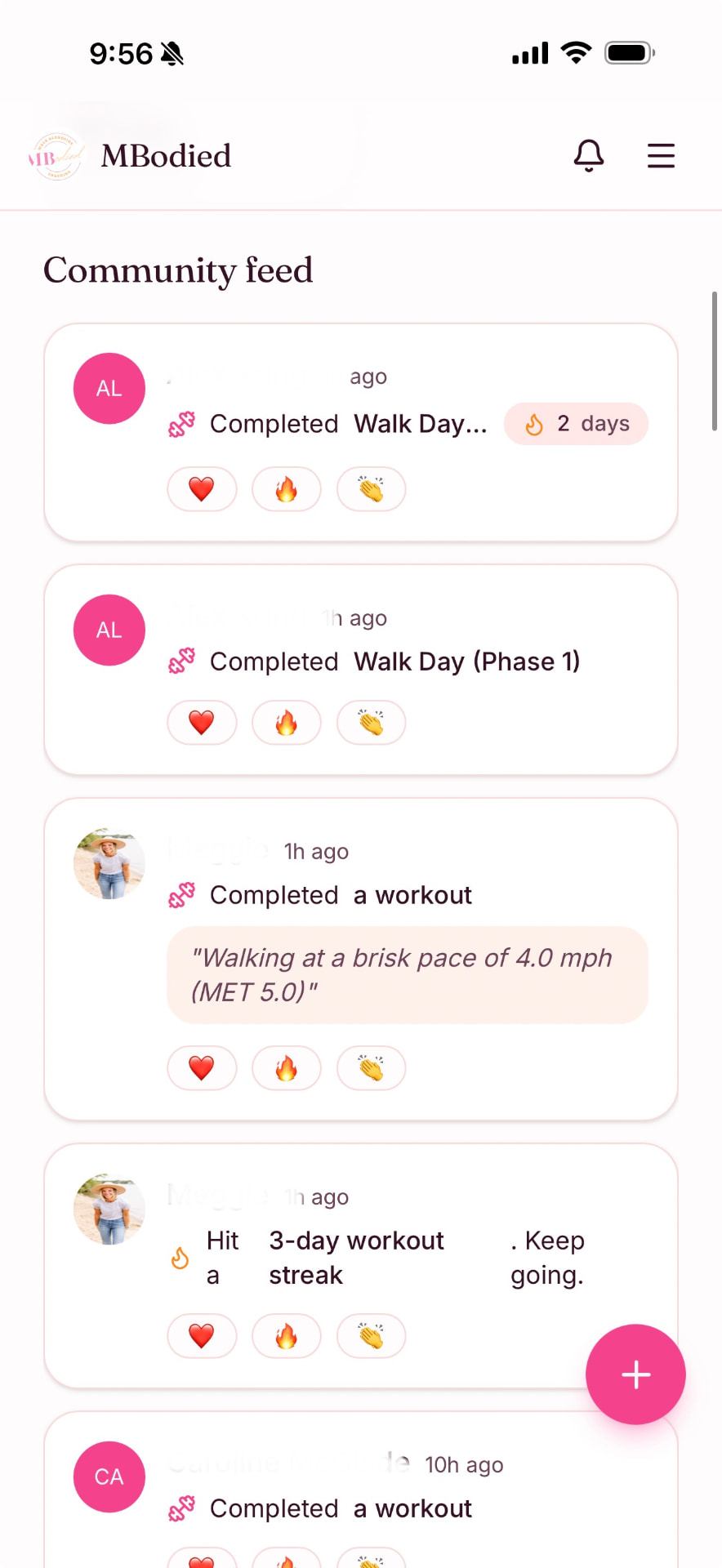 MBodied community feed screen
